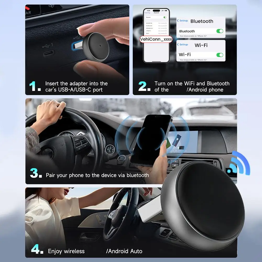

Беспроводной адаптер Mini Ultra 3, беспроводной Android Auto для OEM автомобиля Plug & Play, Wi-Fi, Bluetooth, автоматическое подключение U5Z0