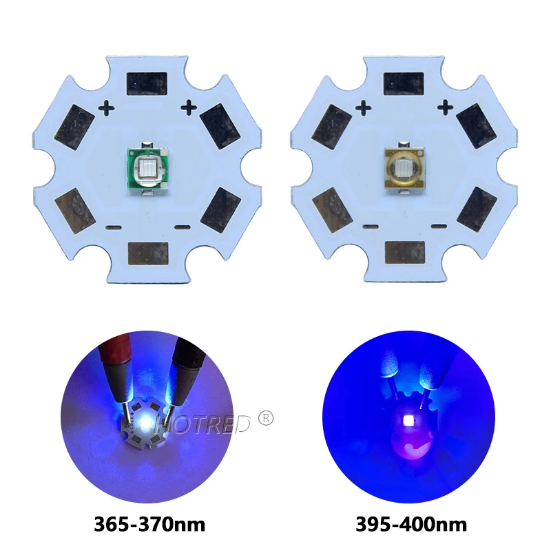 Perles lumineuses à puce haute puissance, ultra verre, diode violette, UV LED, 1W, 3W XPE 3535, 365nm, suspecnm, 385nm, 395nm, 400nm, 410nm, 430nm,