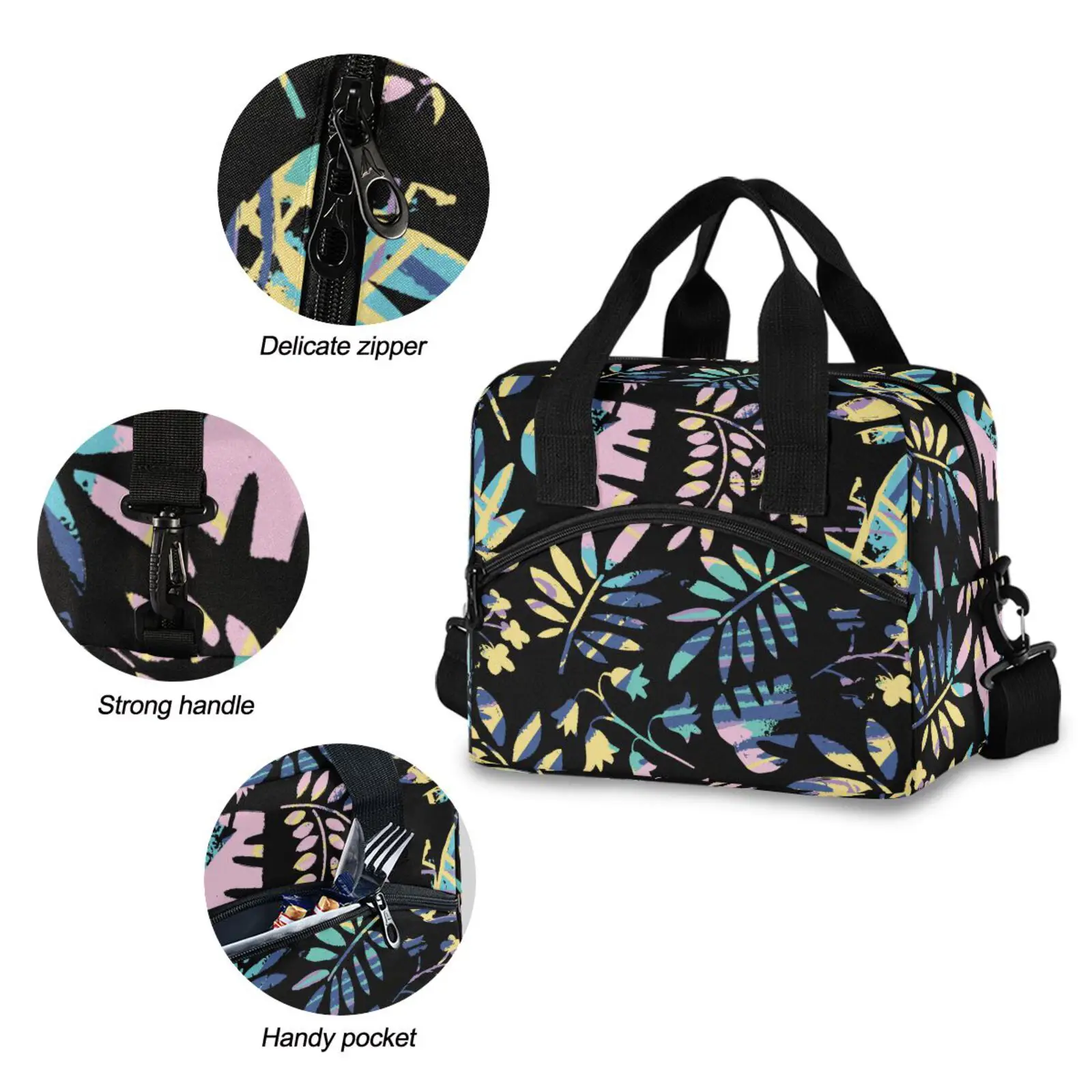 Sac à Lunch multicolore imprimé feuilles brunes tung, sac à main isotherme pour femmes, boîte à petit déjeuner thermique Portable voyage de pique-nique