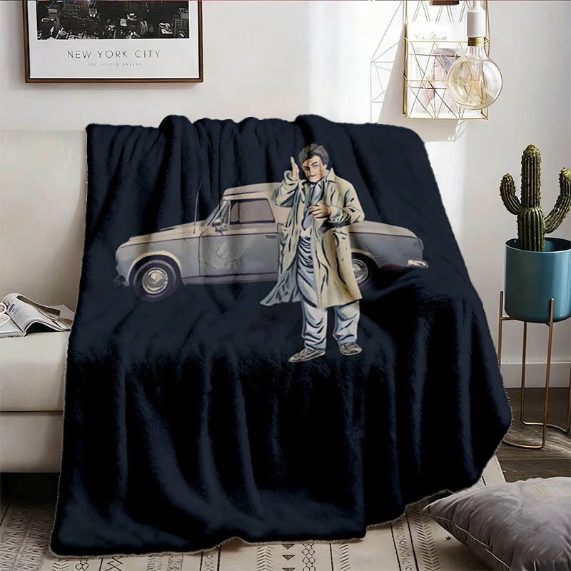 Vintage Detective Car Flannel Blanket, Retro 70s Mystery Graphic Flannel Blanket