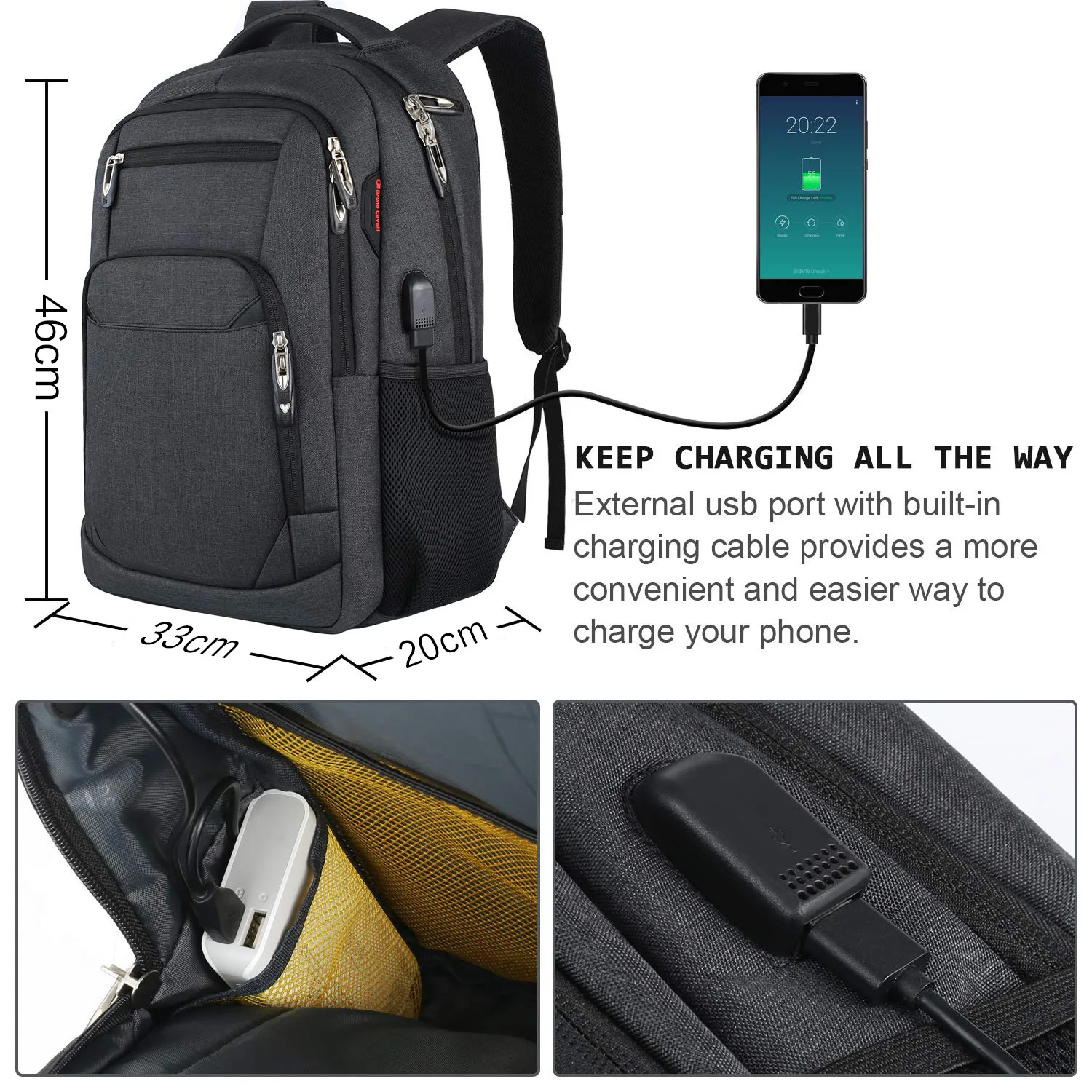 Multi-functional Laptop Backpack For Men 17.3'' W/USB Port Business Bag Man's Oxford Outdoor Waterproof Backpack Computer Bag