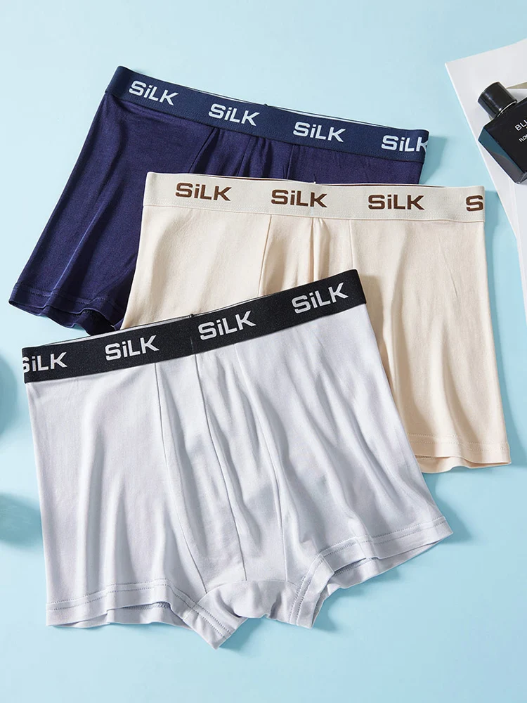 SuyaDream MEN Boxer Shorts 100%Natural Silk Healthy Solid Panties Natural Fabric Underwear