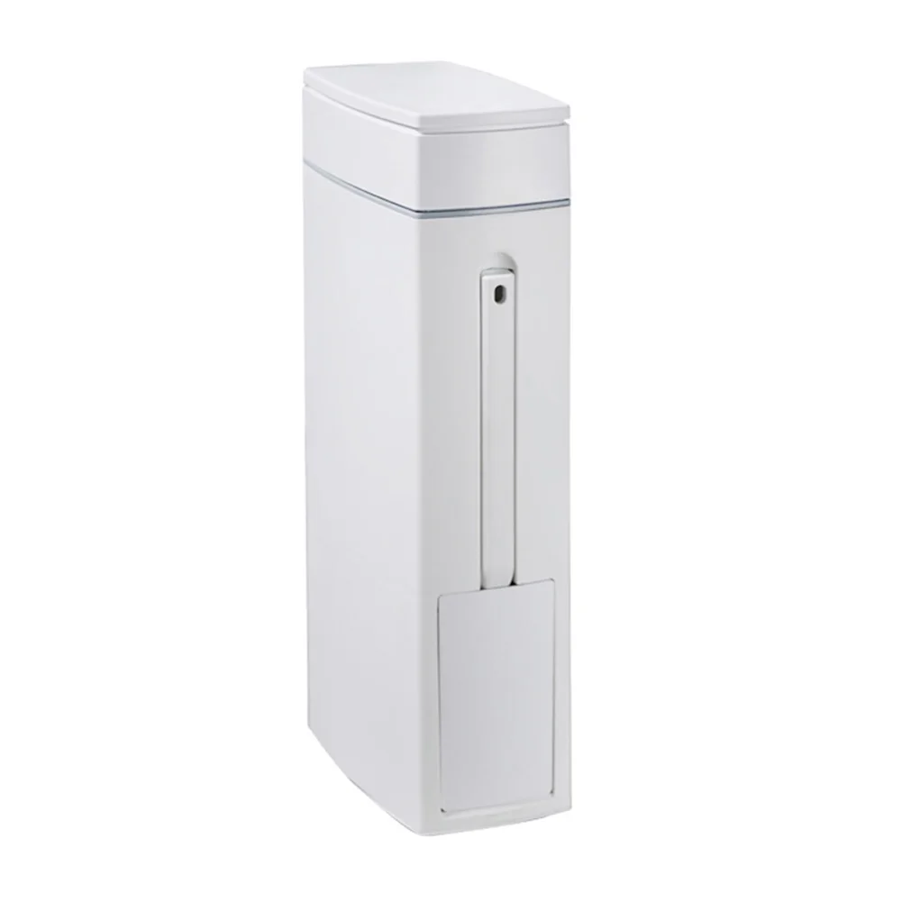 

Slim Trash Can with Cleaning Brush and Lid Plastic Waste Basket Garbage Bucket for Bathroom Narrow Space