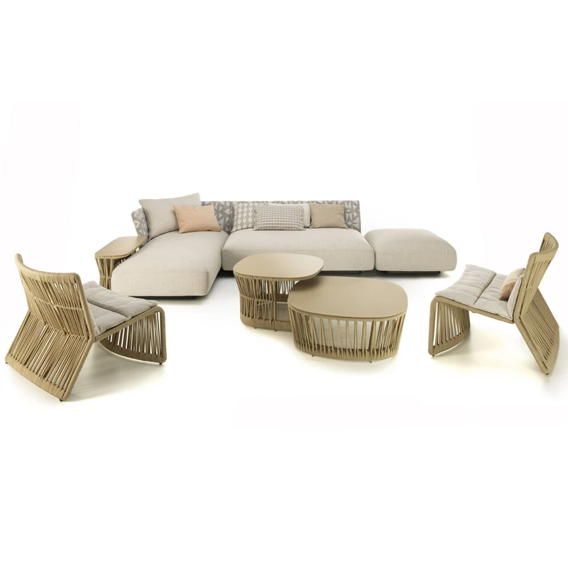 Nordic outdoor sunshine room sofa, rattan chair, leisure combination, rattan woven coffee table, three piece set, courtyard