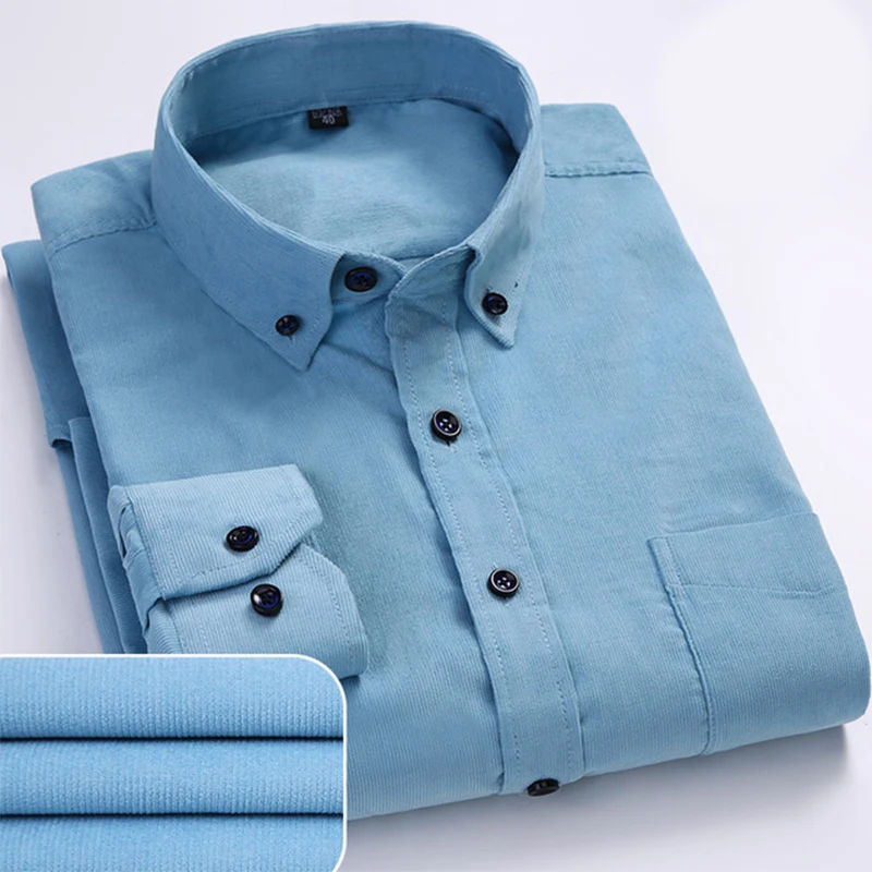 Camicia di velluto a coste Oversize per abbigliamento da uomo camicie Casual a maniche lunghe in cotone maschile confortevole camicia marrone con colletto abbottonato morbido