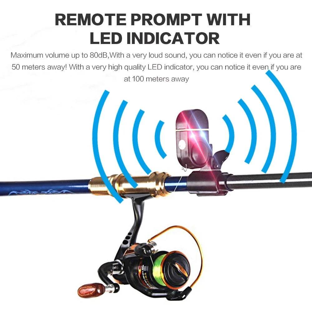 FLYSAND Fishing Alarm Fish Bite Lure Alert Alarm Sound Bell LED Light Indicator Clip-on Fishing Rod Outdoor Buzzer Fishing Tool