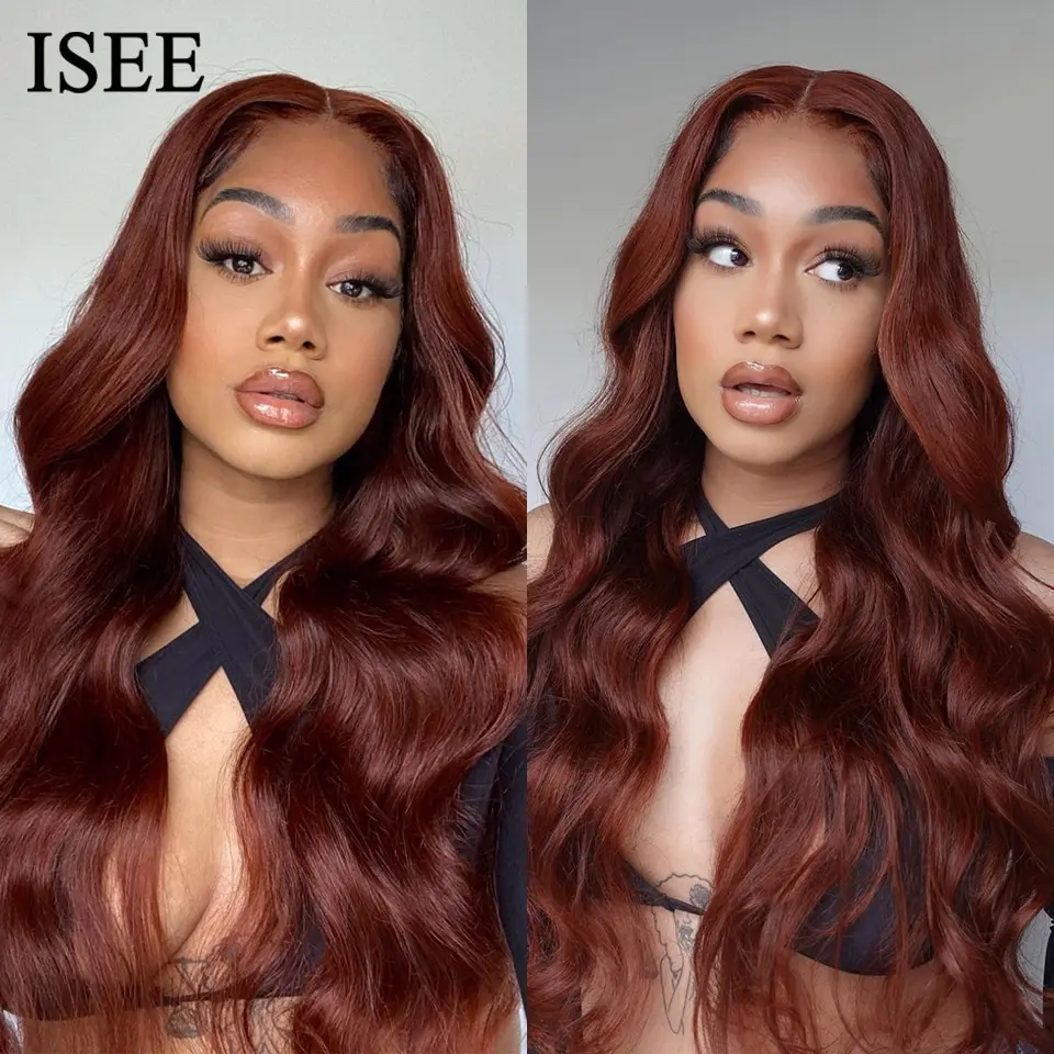 ISEE Hair Colored Human Hair Wigs For Women Reddish Brown #33 Peruvian Body Wave 13x4 Lace Front Wig Human Hair 4x4 Lace Wigs