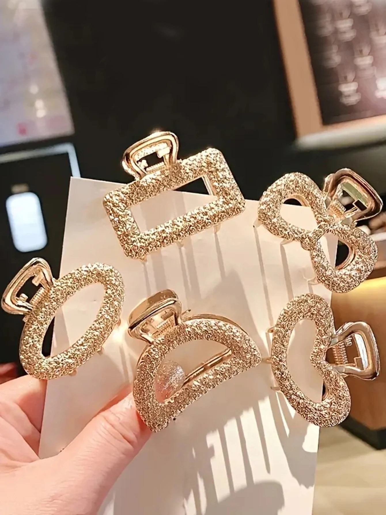 Garra de cabelo de diamante esmagado, 5 peças de metal dourado multi-versão tamanho médio cor sólida retrô diário acessório de cabelo meio-up