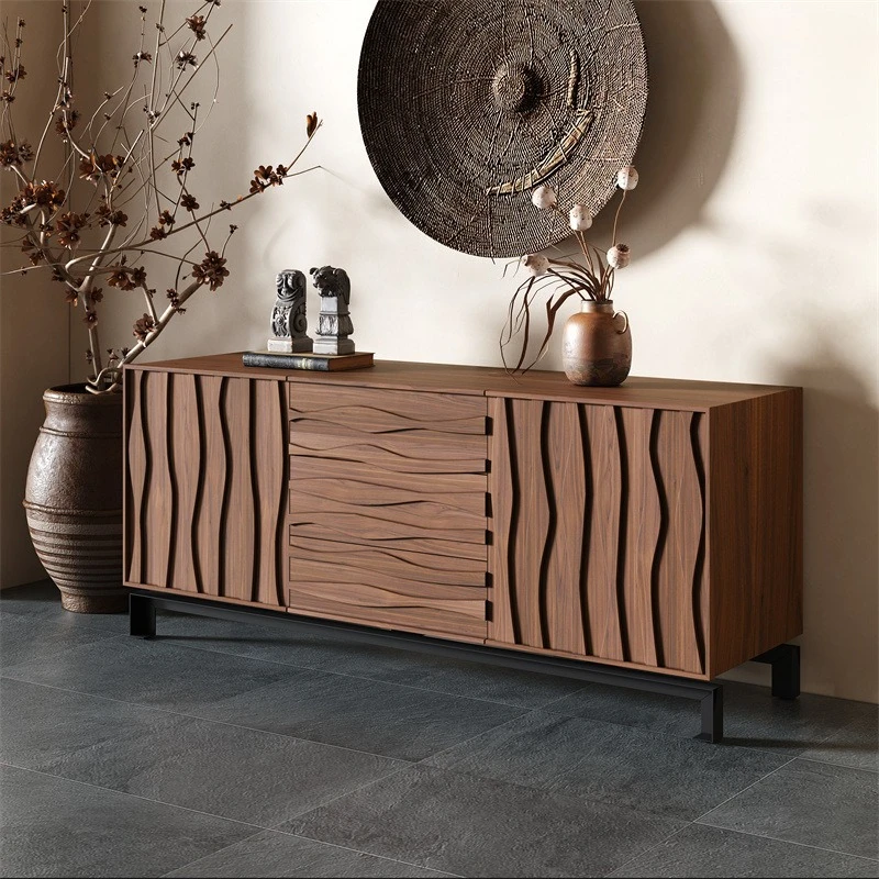 

Wabi Sansan Walnut Color Living Room Solid Wood Dining Side Cabinet Shoe Cabinet Shelf Dining Room Locker