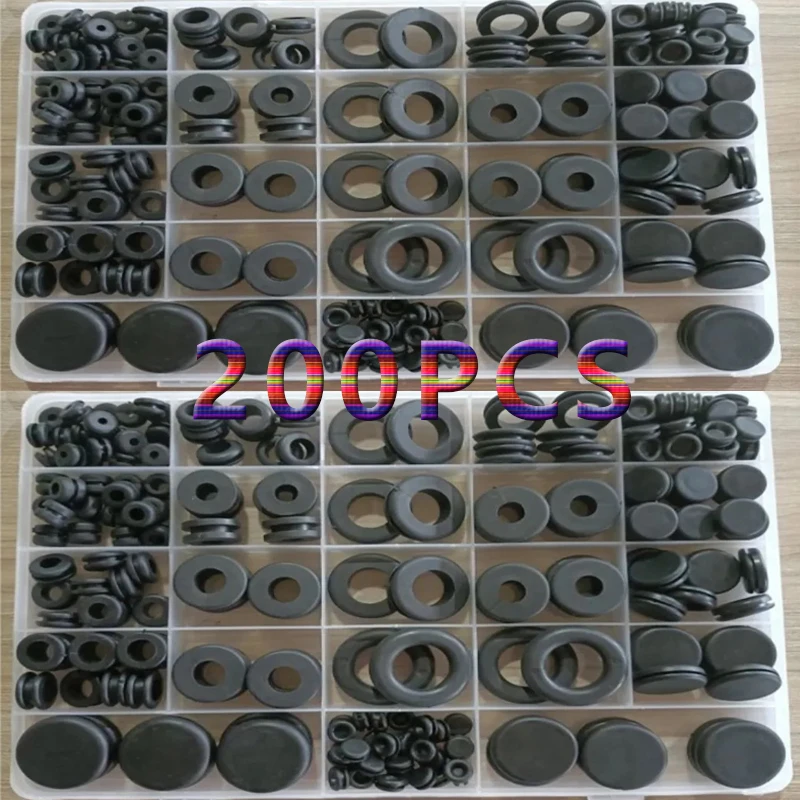 200 قطعة مجموعة جروميت مطاطية مانعة للتسرب كابلات مفتوحة/مغلقة جروميت المقابس الكهربائية موصل طوقا حلقة يا حلقة حماية سلك أداة #4