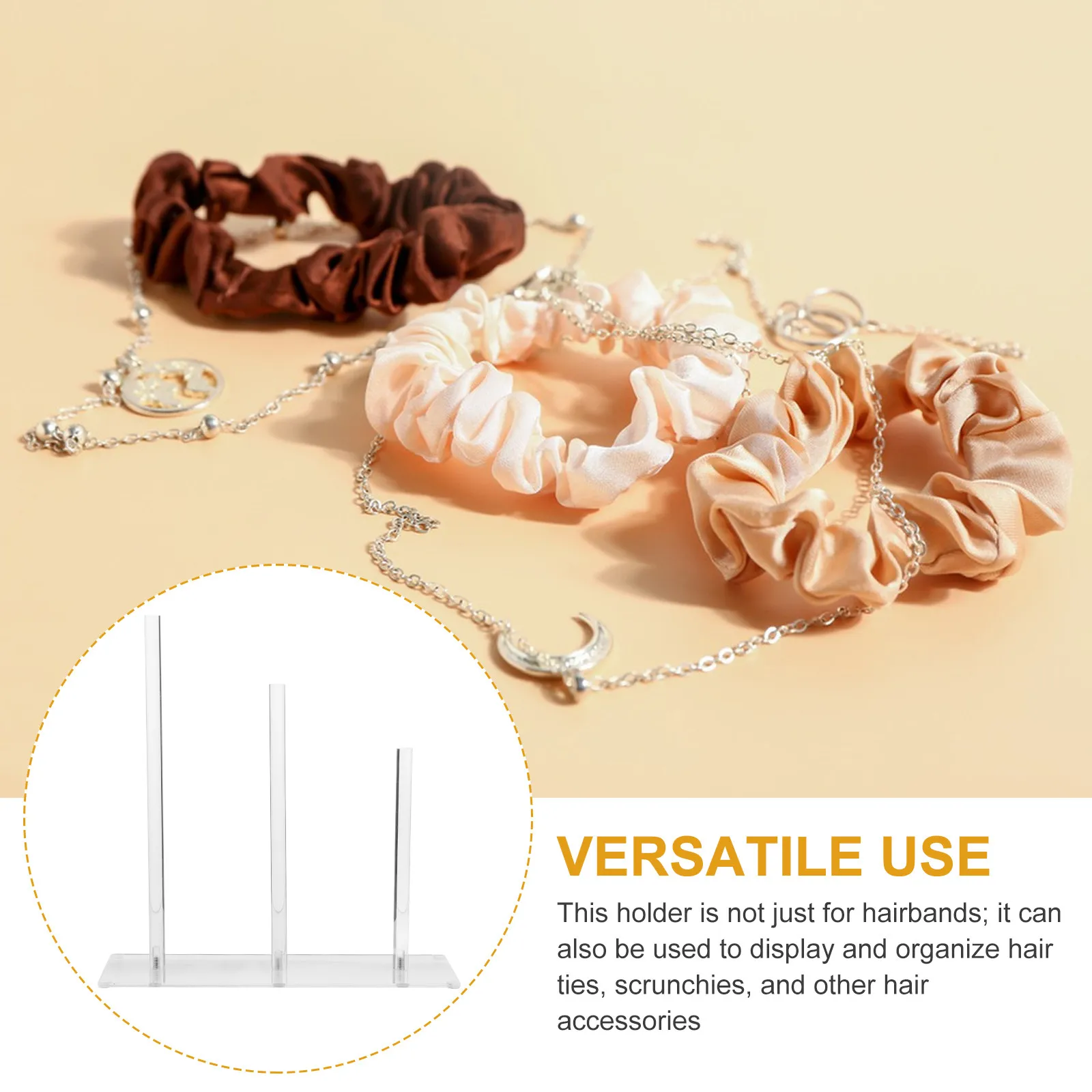 3-Tier Acrylic Hair Accessories Holder Clear Scrunchie Organizer Hair Tie Display Stand for Women Teens Vanity Bathroom Makeup
