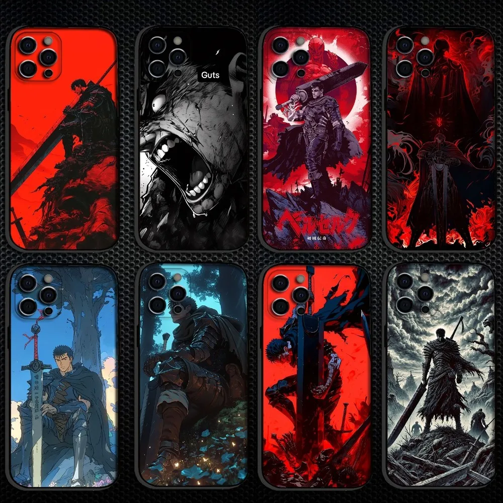 

Anime Berserk -Guts Phone Case For iPhone 16,15,14,13,12,11 Plus,Pro Max, Soft Silicone Black Cover