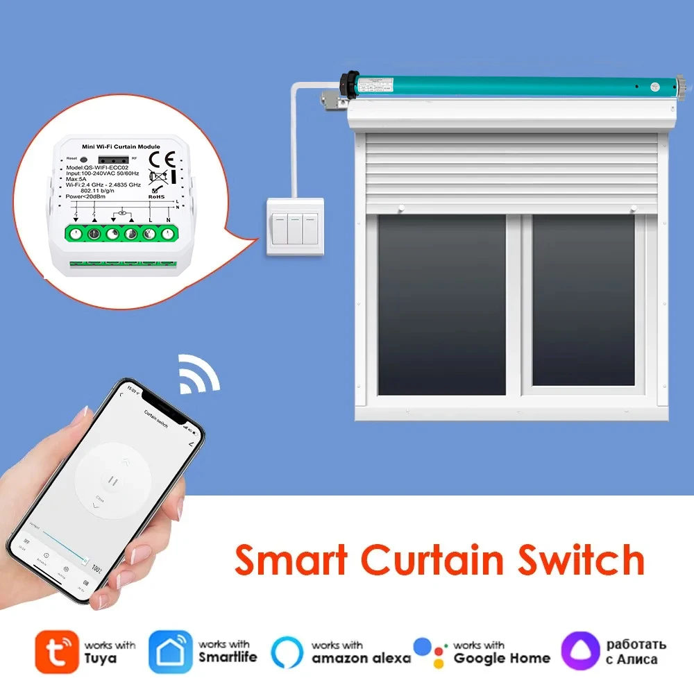 Tuya Smart WiFi Curtain Control Module with Alexa/Google Voice PC Material for Home Hotel & Office Use