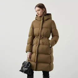 Women's Thick Mid-length Hooded Down Jacket, Warm Snow Parka, Female Puffer Coats, Slim, High-end, Winter, New