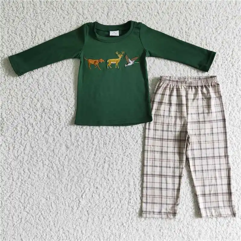 Z923-18Wholesale Boys' Autumn And Winter Long-Sleeved Trousers Suit With Multi-Element Embroidery And Bright Colors Plaid Series