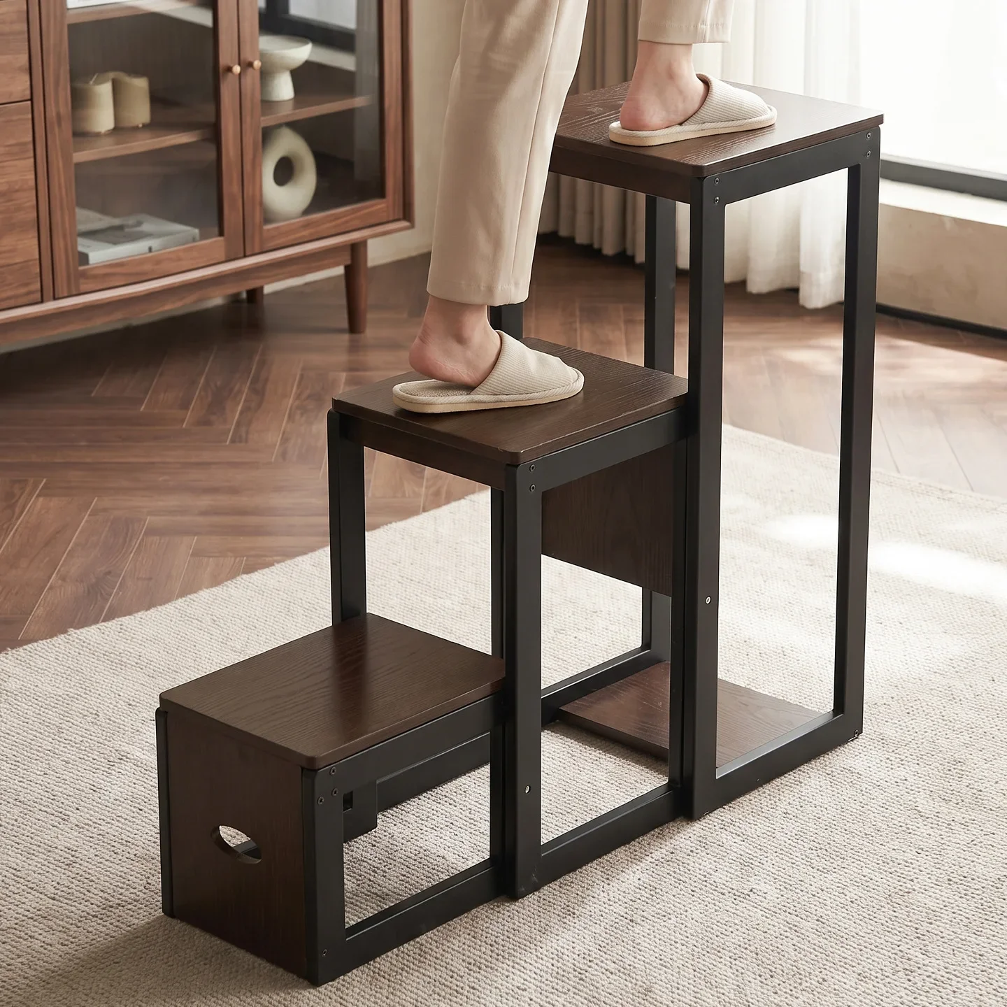 Folding three-step ladder stool, household climbing ladder stool, folding ladder, storage rack, plant rack, flower pot rack image 2