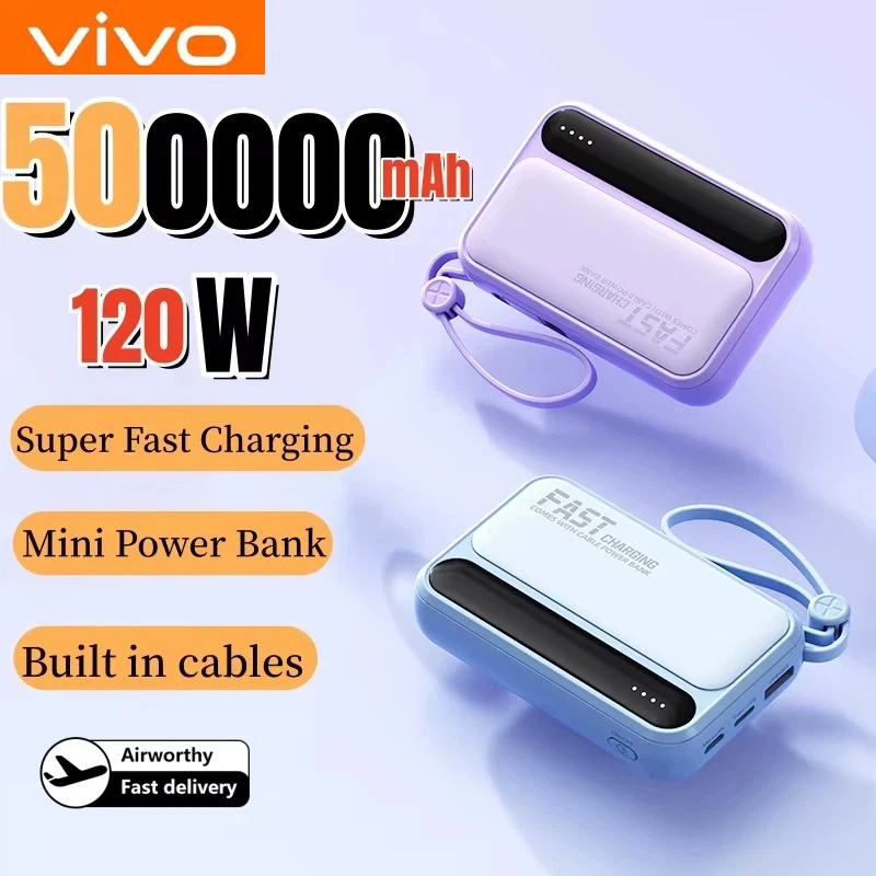 

VIVO 120 Вт 50000 мАч Power Bank большой емкости 4 в 1 кабели интеллектуальный цифровой дисплей светильник портативный Powerbank для iPhone Huawei