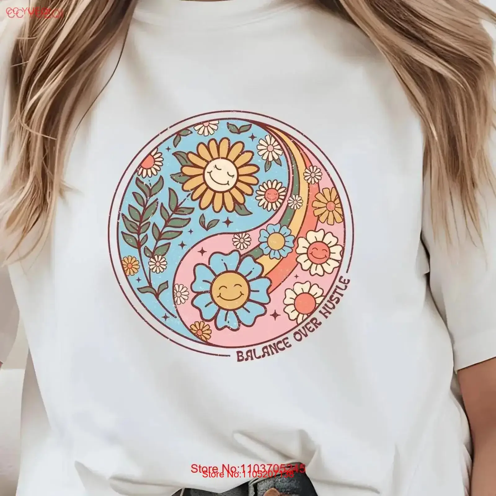 Boho Distressed Balance Over Hustle Groovy Ying Yang Bella Canvas Crew Neck T Shirt DTF 50402 vintage Washed homme Soft graphic