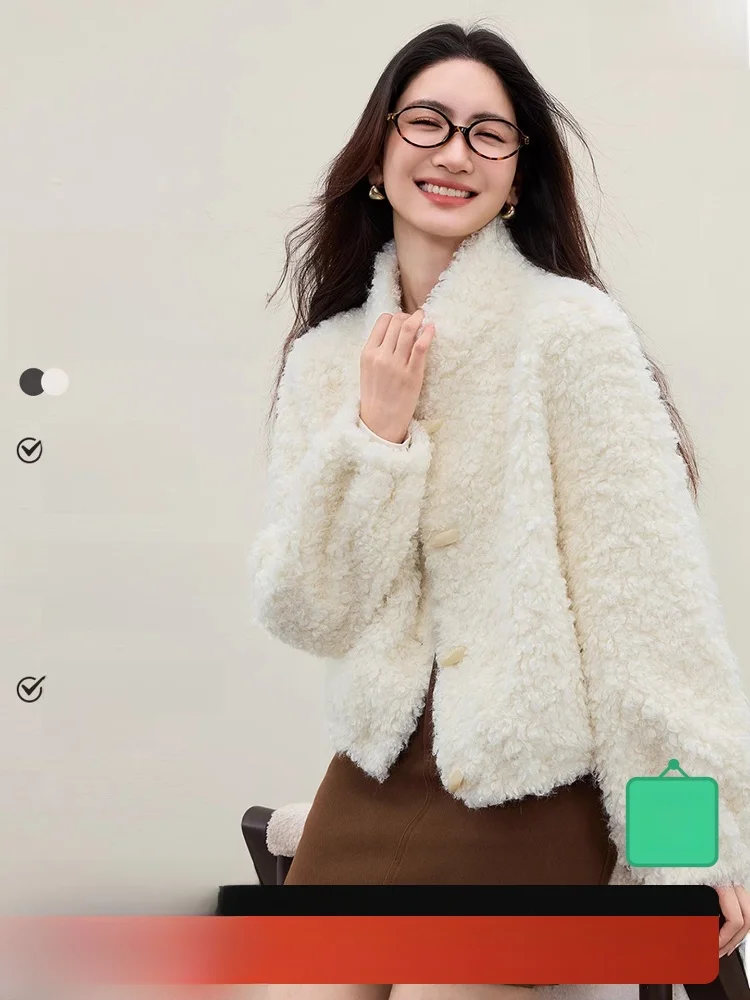 Lamsvachtjas Dames winterjas van dik, losvallend materiaal Kunstleer schapenvachtjas Knoopsluiting Sli Simple Sle