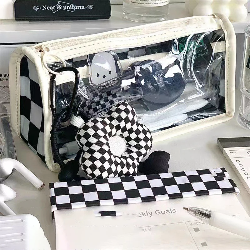 Astuccio trasparente astuccio portapenne astuccio in bianco e nero Texture astuccio per scacchi scacchiera astuccio per matite studenti Staionary