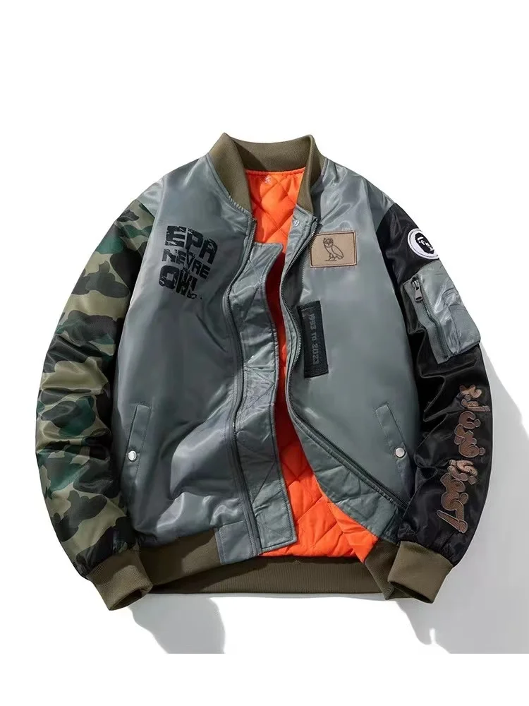 

American Sle Thiened Cotton Jaet Baseball Sle Embroidery Contrast Color Men's Women's Winter Outerwear Coat