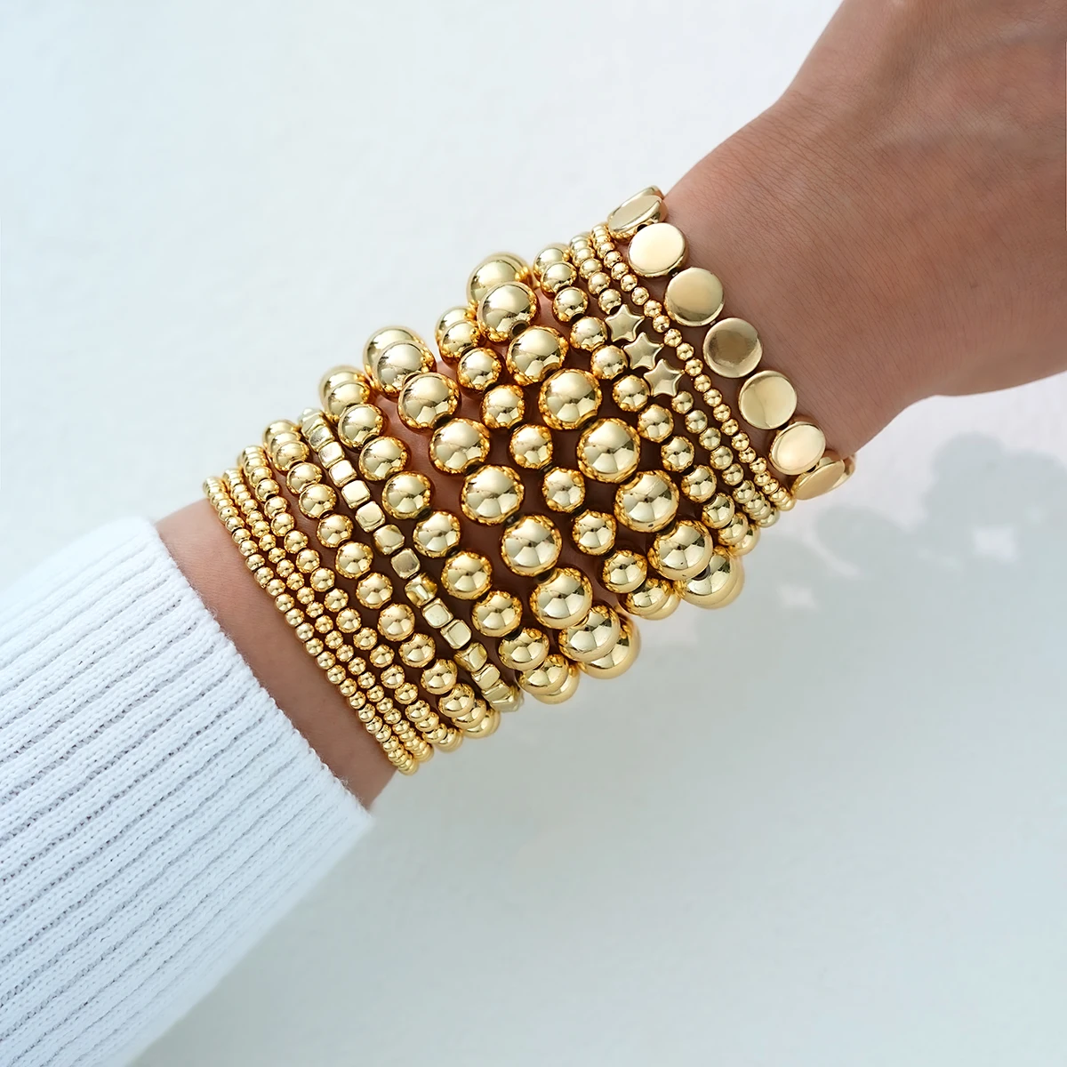 13pcs/Set Fashion Bohemian Beaded Bracelets For Women Elegant Minimalist Star Round Bead Design Lightweight Bracelet Daily Wear