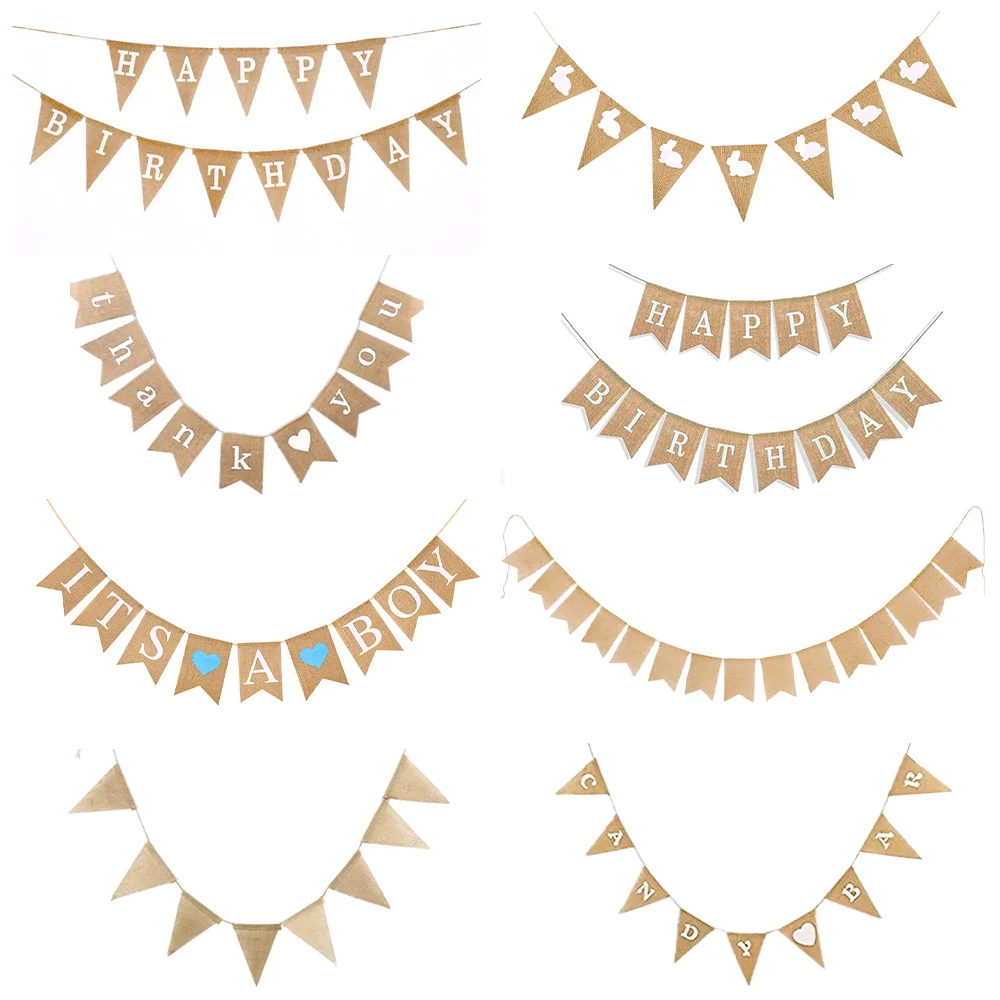 Vintage Jute-Wimpelkette für Festivals, Hochzeiten, Geburtstage, Partys, Foto-Requisiten, Hängende Hintergrund-Dekoration, Flaggen