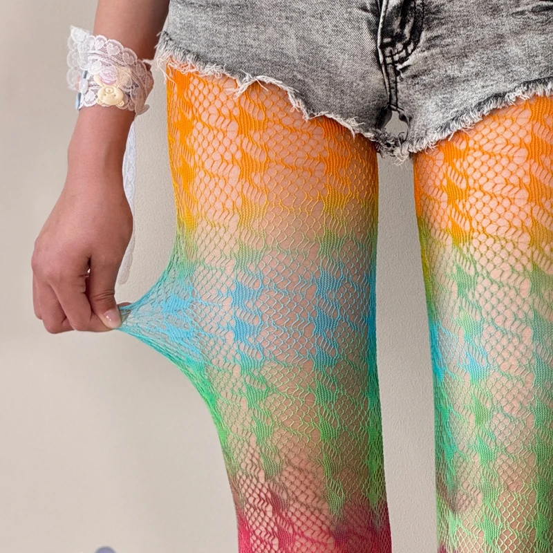 Y2k Fashion Gothic Hollow Out Sexy Pantyhose Women Colorful Fishnet Hot Girls JK Tights High Elastic Hipster Leggings