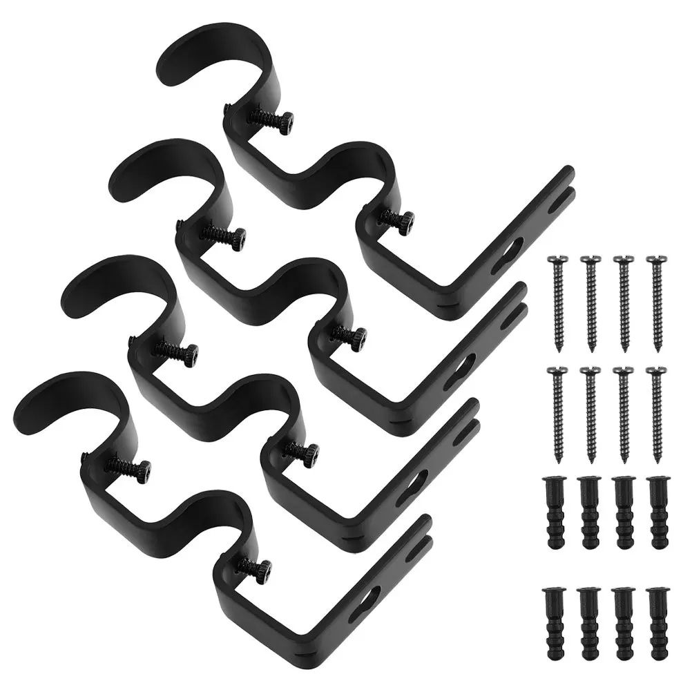 

4pcs Curtain Rod Brackets Adjustable Iron Holders For Single Rod Wall Mount Window Hardware Home Decor Supplies