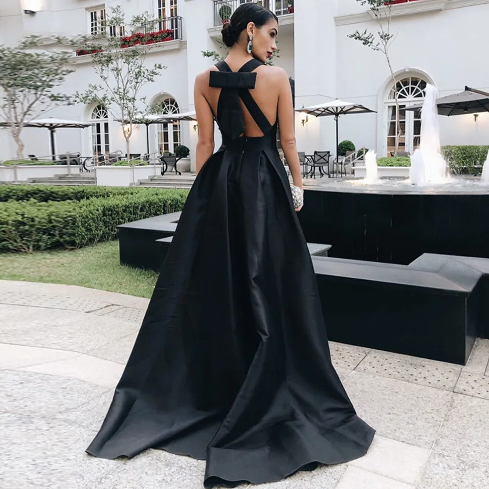 2022 New arrival fashion sexy V-neck halter elegant tailing gown sleeveless ladies temperament solid color sweet evening dress