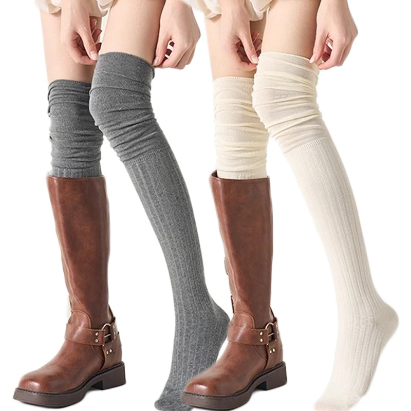 

Женские шерстяные чулки до бедра, осенние и зимние повседневные женские длинные носки выше колена, теплые хлопковые высокие леггинсы-трубочки