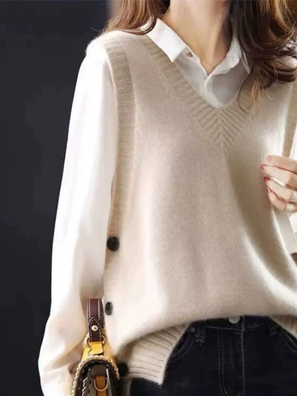 

Женский вязаный кардиган с V-образным вырезом, свободный крой, однотонный, в стиле ретро, весна-осень, новинка, для повседневной носки, модный