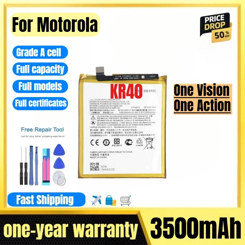 KR40 for Motorola One Vision/One Action Phone Battery  High Quality High Capacity Replacement Bateria Grade A Cell with Tools