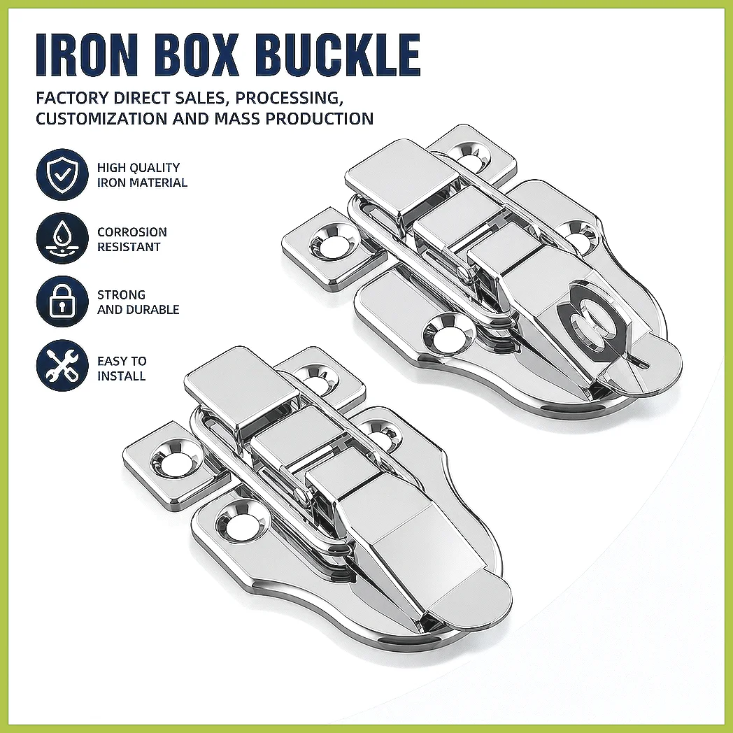 Nickel-Plated Iron Box Snap Lock, Wooden Box & Toolbox Fastener Hook, Fixed Lock Hardware Accessory for Bag Closure