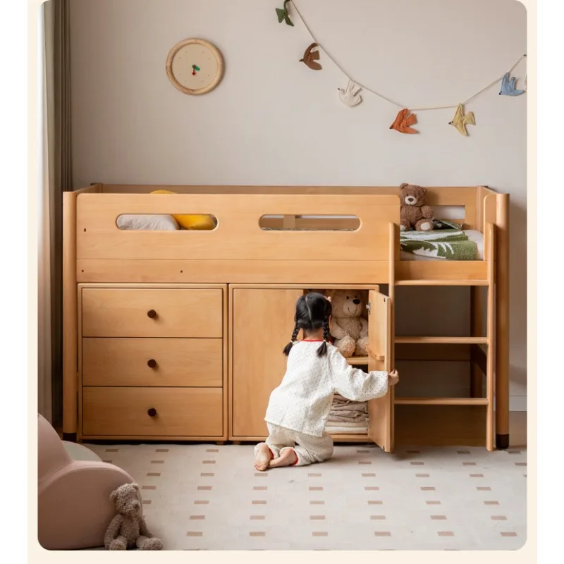 

Nordic solid wood bed modern simple bed under the table multi-functional combination bed adult children half-height