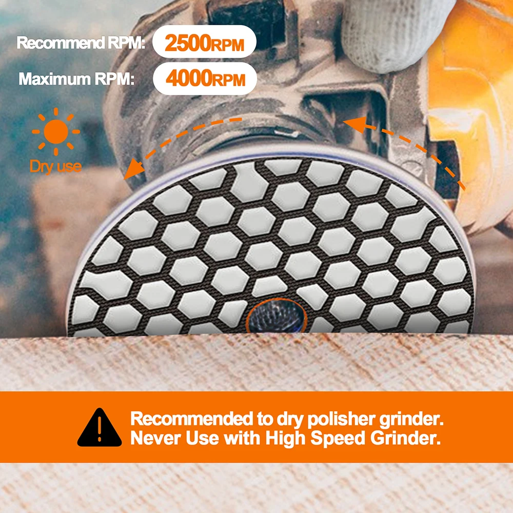 Imagem -06 - Br-dry Diamond Polishing Pad Polidor a Seco Moedor Mármore Granito Pedra Cerâmica 100 mm Dia Pcs Conjunto