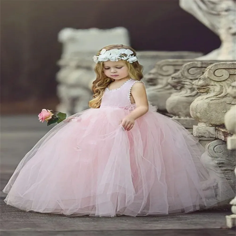 Tie-dye Layering Flower Girl Dresses Puffy Square Collar Appliques With Beading Fit Wedding Birthday Party First Communion Gowns