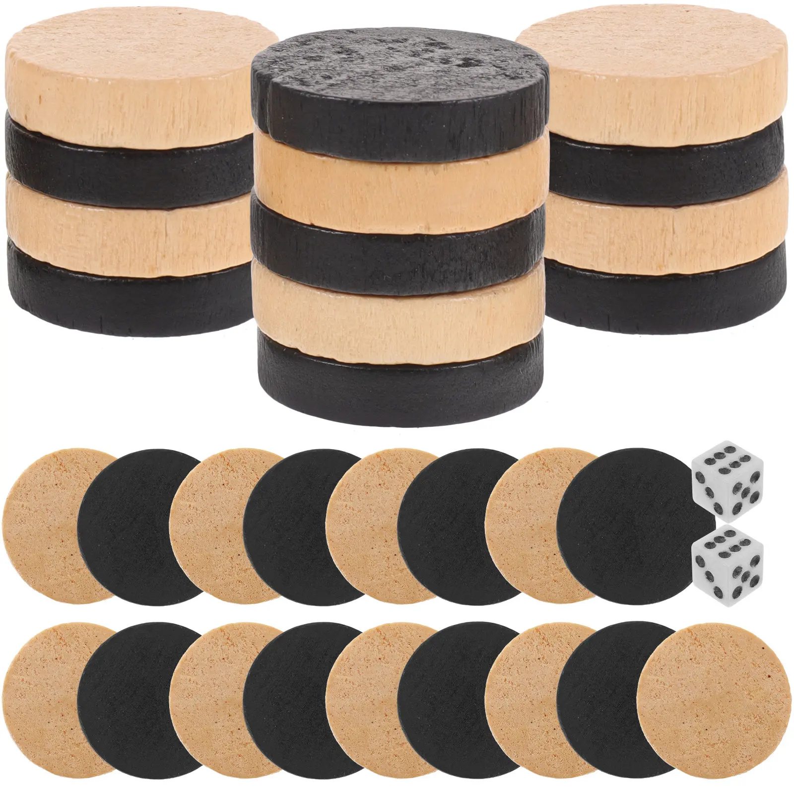 

1Set Checkers Wooden Backgammon Pieces Smooth Chess Pieces Board Game Accessories Replacement Set Wooden Checkers