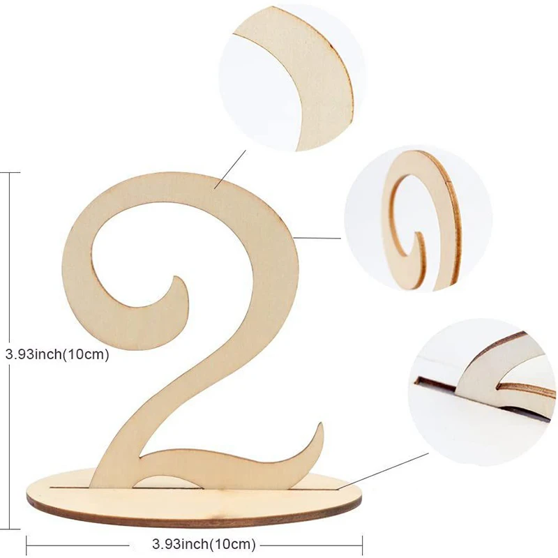 Tischnummern für Hochzeiten, elegante Tischnummern aus Holz für Hochzeitsempfang 1–20 mit Sockel für Dekoration, Party-Tischarrangements – Detail 4