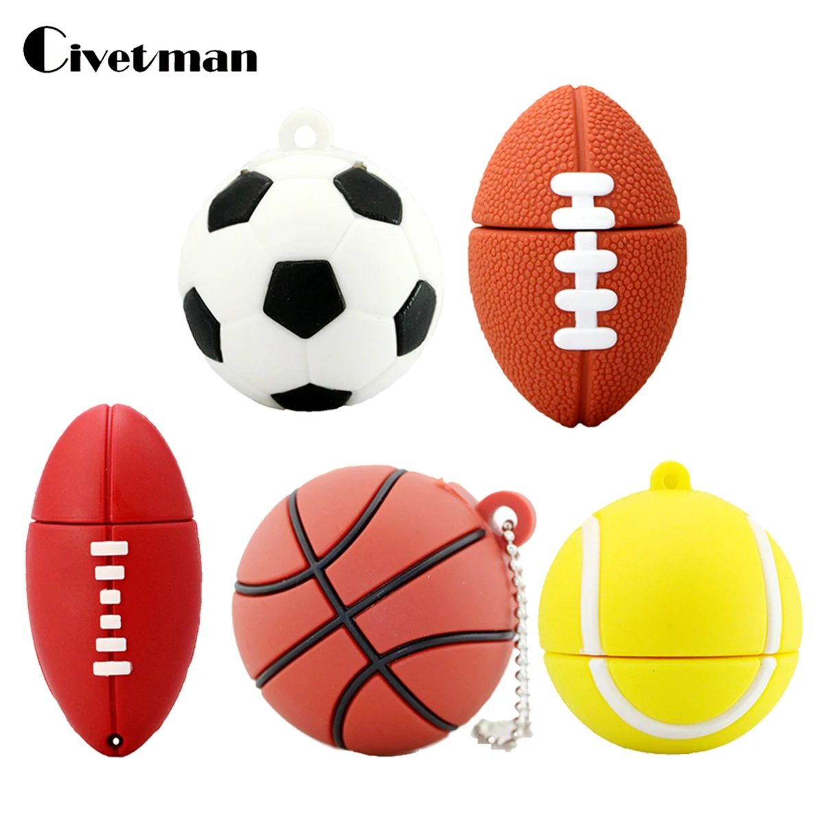 128GB Football Basketball Rugby Tennis USB Flash Drive 64GB Cute Cartoon Memory Stick 32GB Pen Drive 16GB Creative Gift U Disk