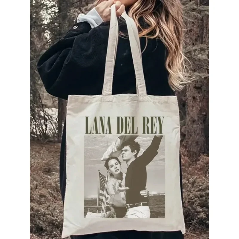 Vintage Lana Del Rey Ldr Sailing Graphic Canvas Tote Shoulder Shopper Bag Storage Travel Handbag Shopping Gift Bags Decorate