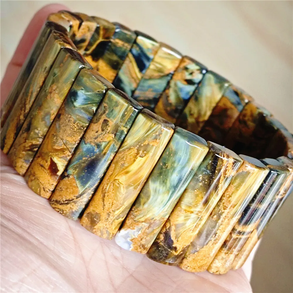 

Natural Blue Yellow Pietersite Chatoyant Bracelet Rectangle Healing Cat Eye 36x8mm Pietersite Namibia Women Men AAAAAA
