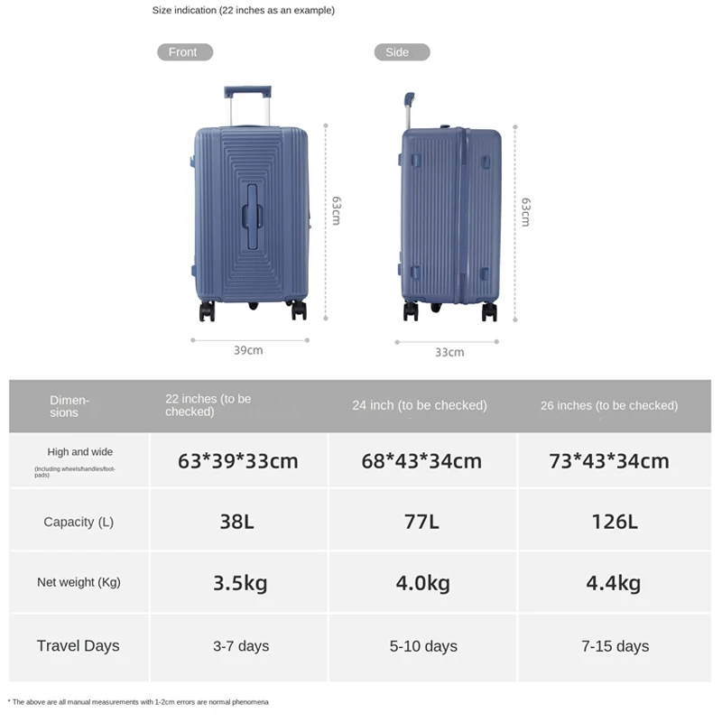 Medium Sized Luggage Large Capacity Wet and Dry Separation PC Travel Suitcase with Rotating Wheel 22/24/26 inch Trolley Case
