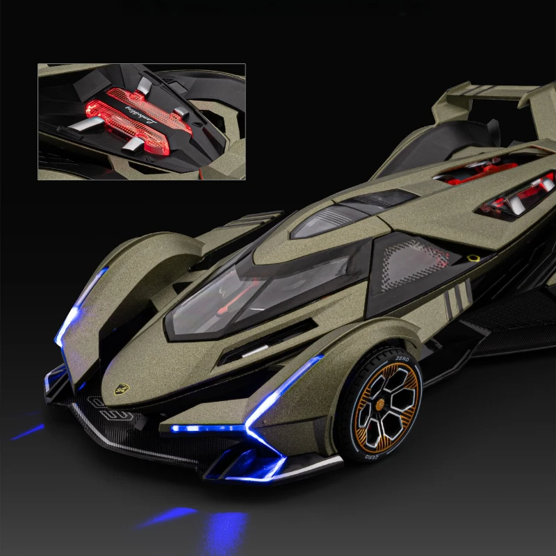 1:24 V12 Vision Gran Turismo Supercar Fonde sotto pressione in lega di metallo Modello di simulazione Auto Suono Luce Auto Collezione regalo per bambini Giocattolo