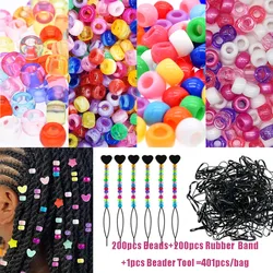 401Pcs/Bag Hair Beads Beading Kits for Kids Hair Acrylic Rainbow Beads Elastic Rubber Bands for Braid for Hair Accessories