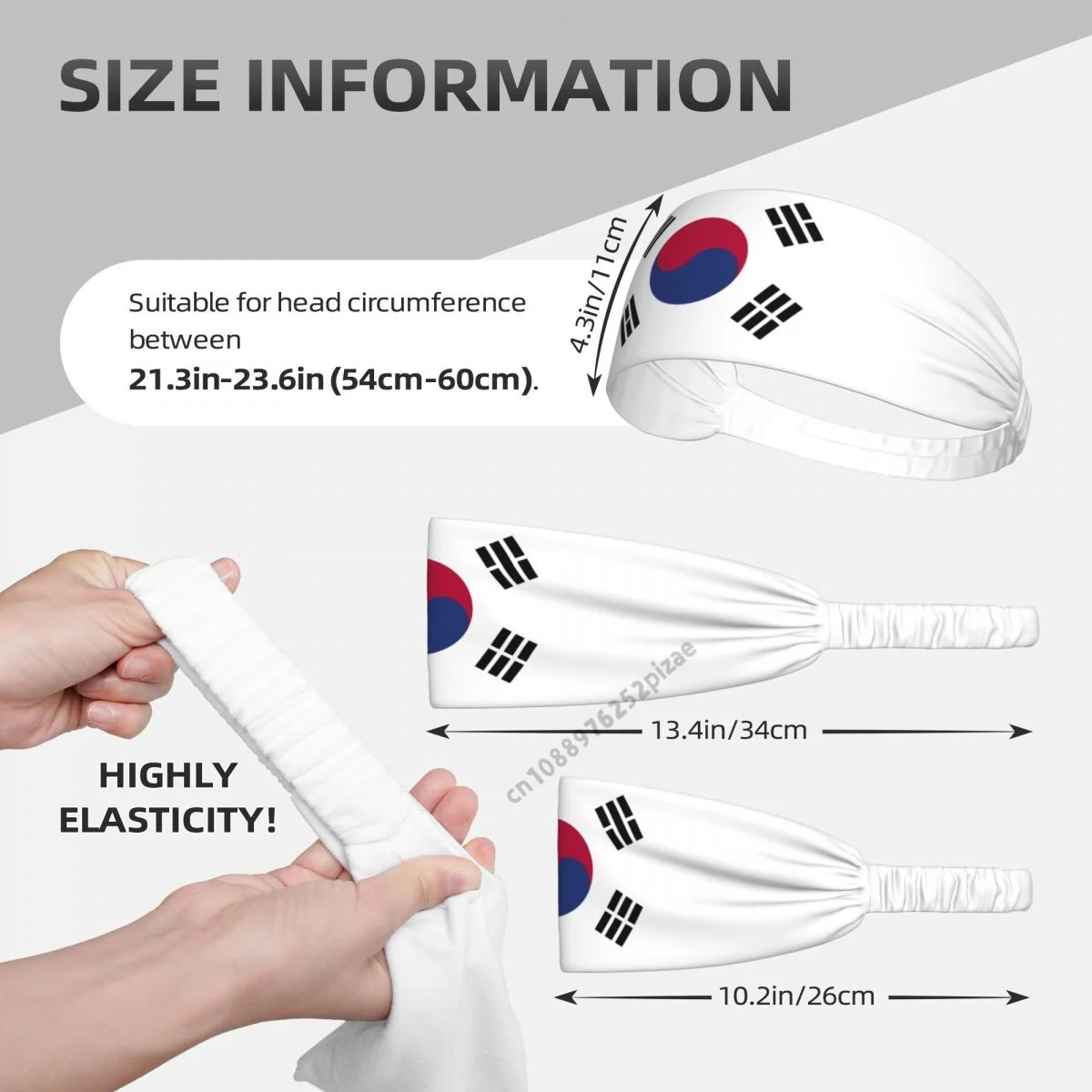 South Korea Flag Men Women Bands Elastic Wide Headbands For Yoga Sports Fitness Exercise Tennis Running Gym Dance Athletic view 4