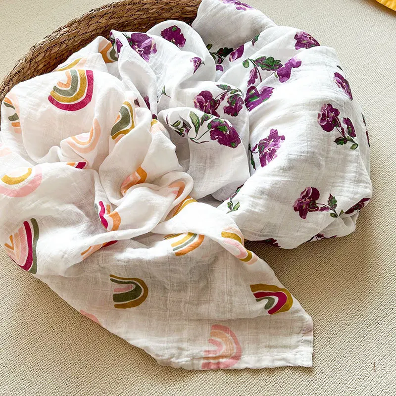 Muslin 70%Bamboo 30%Cotton Baby Blanket Infant Bebe Bed Soft Swaddle Newborn Baby Feeding Bibs Bandana Burp Cloth Towel Scarf