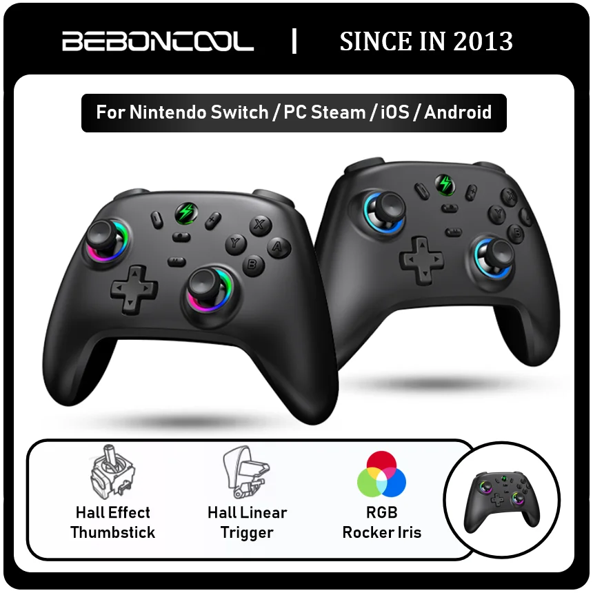 BEBONCOOL NC500 RGB Hall Rocker Wireless Controller For PC Steam/Nintendo Switch/Android/iOS Hall-Linear Gamepad