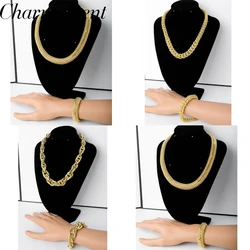 Hiphop Punk Jewelry Sets Women Gold Plated Necklace and Bracelet Set 18k Gold Plated Jewelry Luxury Wedding Dubai Jewelry