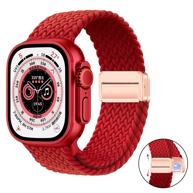Nylon-Geflechtarmband für Apple Watch Ultra 3 2 49mm 11 10 46mm 42mm 9 8 7 45/41mm Magnetisches Armband iWatch 6 5 SE 44/40mm Correa
